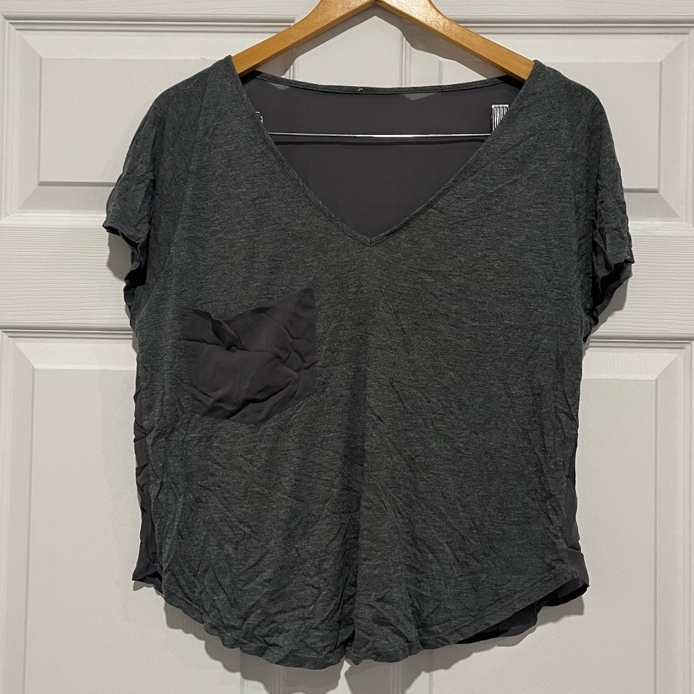 Gray T-Shirt with Small Pocket and Sheer Back